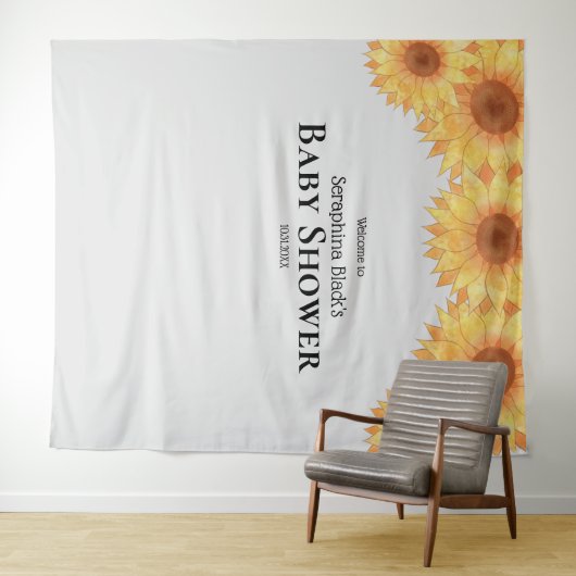 Zomer Aquarel Zonnebloemen Baby Shower Achtergrond Wandkleed (In Situ (horizontaal))