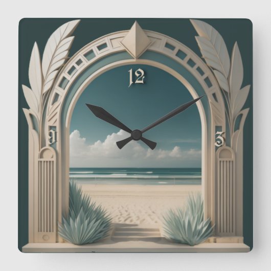 Zomer Art Deco Vierkante Klok (Voorkant)