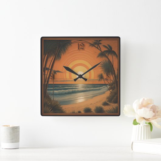 Zomer Art Deco Vierkante Klok (Huis)