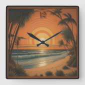 Zomer Art Deco Vierkante Klok (Voorkant)