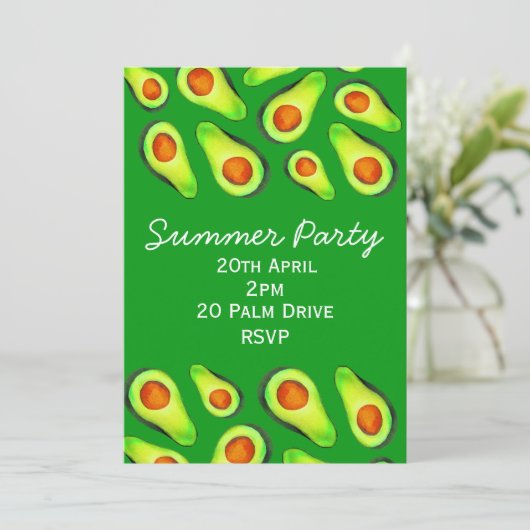 Zomer avocado picknick tuin feest viering kaart (Staand voorkant)