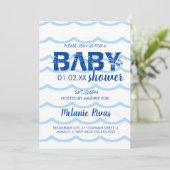 Zomer Baby Shower Blauwe Golven Patroon Uitnodigin Kaart (Staand voorkant)
