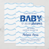 Zomer Baby Shower Blauwe Golven Patroon Uitnodigin Kaart (Voorkant / Achterkant)