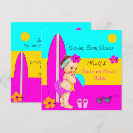 Zomer Baby Shower Meisje Strand Surfen Bruin Kaart