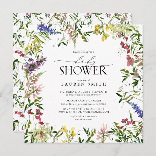 Zomer Baby Shower met Wilde Bloemen Kaart (Voorkant / Achterkant)