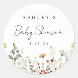 Zomer Baby Shower met Wilde Bloemen Ronde Sticker