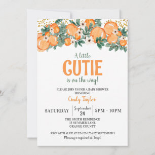 Zomer Baby shower, Sinaasappel Citrus Bloemendouch Kaart