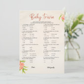 Zomer Baby Trivia Baby shower Game Kaart (Staand voorkant)
