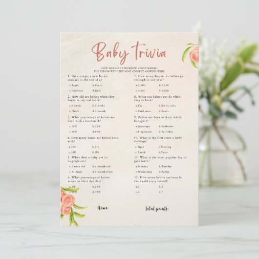 Zomer Baby Trivia Baby shower Game Kaart (Staand voorkant)