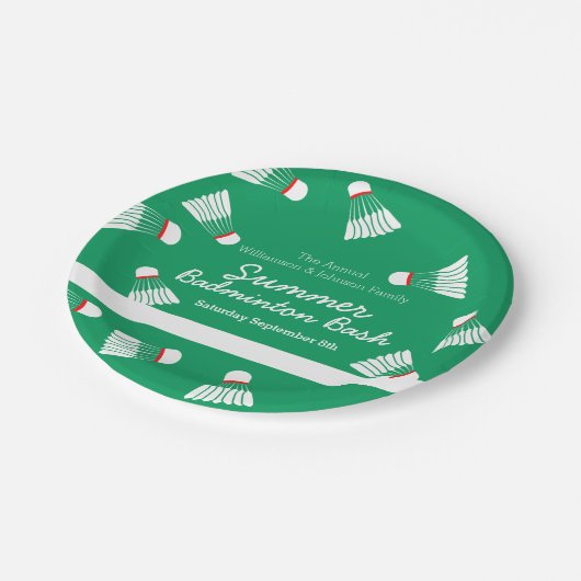 Zomer badminton bash party groen & wit papieren bordje (Gekanteld)