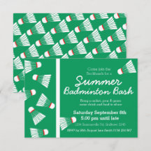 Zomer badminton bash party uitnodigen groen & wit
