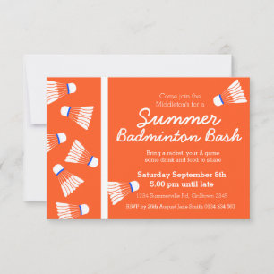 Zomer badminton bash party uitnodigen sinaasappel  kaart