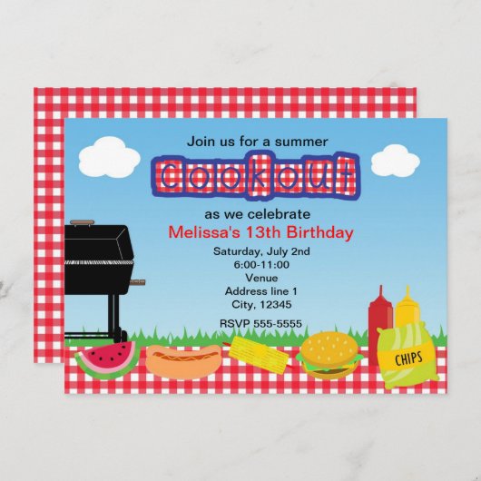 Zomer Barbecue BBQ Cookout Park Uitnodigingen (Voorkant / Achterkant)
