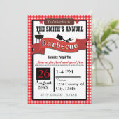 Zomer Barbecue BBQ Gingham Cookout Uitnodiging (Staand voorkant)