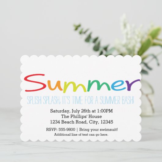 ZOMER Bash Typografie Rainbow Party Uitnodigingen (Staand voorkant)
