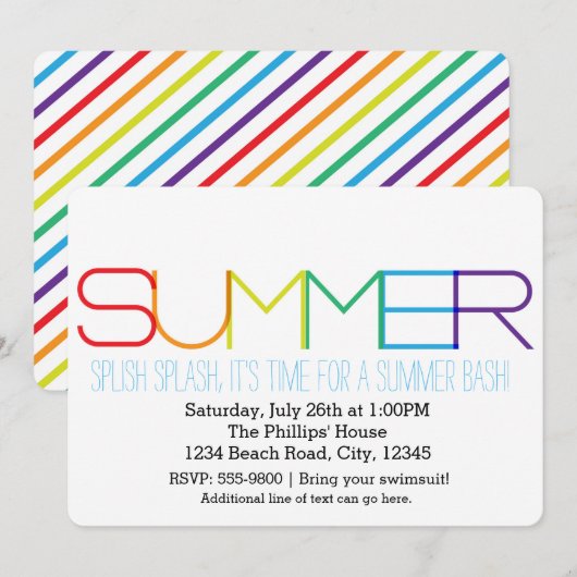 ZOMER Bash Typografie Rainbow Party Uitnodigingen (Voorkant / Achterkant)