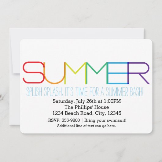 ZOMER Bash Typografie Regenboog Feest Uitnodiginge Kaart (Voorkant)