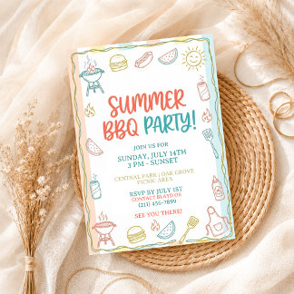 Zomer BBQ Gingham Picknick Uitnodiging Tuin Rustie