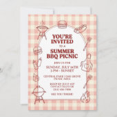 Zomer BBQ Gingham Picknick Uitnodiging Tuin Rustie (Voorkant)