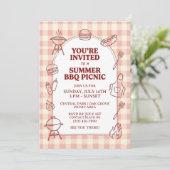 Zomer BBQ Gingham Picknick Uitnodiging Tuin Rustie (Staand voorkant)