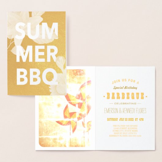 ZOMER BBQ gouden folie bloem Folie Kaarten (Display)