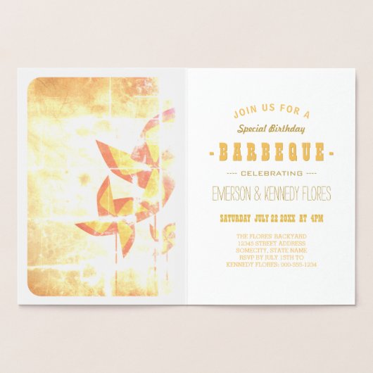 ZOMER BBQ gouden folie bloem Folie Kaarten (Binnen)