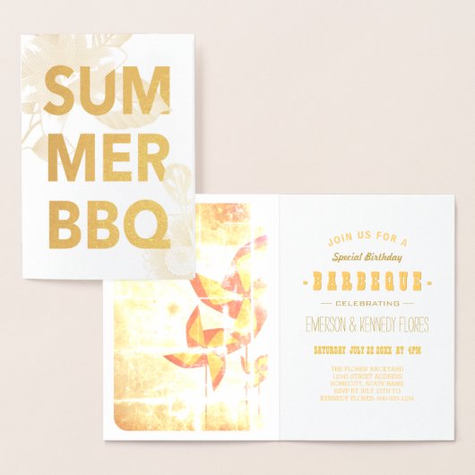 ZOMER BBQ gouden folie bloem Kaarten (Display)