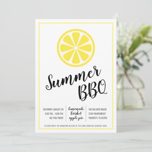 Zomer BBQ Lemon Outdoor Barbecue Party Uitnodiging (Staand voorkant)