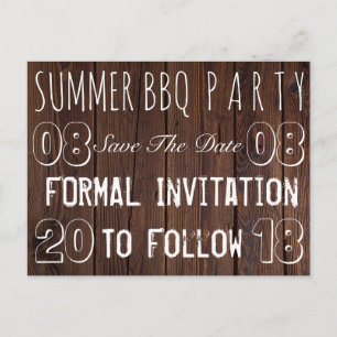 Zomer BBQ Party Save The Date Rustic Brown Wood Aankondigingskaart
