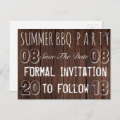 Zomer BBQ Party Save The Date Rustic Brown Wood Aankondigingskaart (Voorkant / Achterkant)