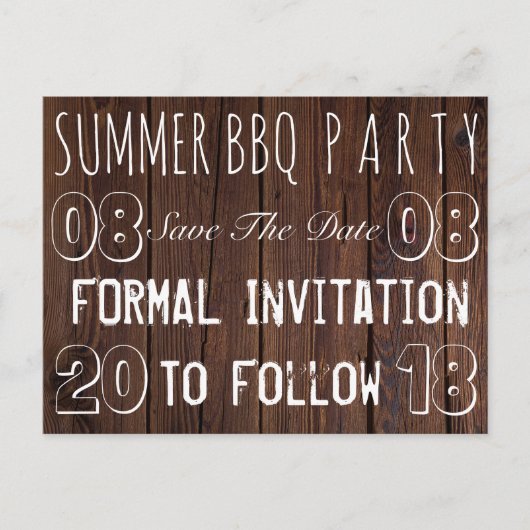 Zomer BBQ Party Save The Date Rustic Brown Wood Aankondigingskaart (Voorkant)