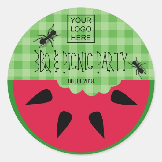 Zomer BBQ Picknick Bedrijfsfeest Aanpasbaar Ronde Sticker (Voorkant)