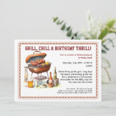 Zomer BBQ Verjaardag Uitnodiging met Bier Achtertu (Staand voorkant)