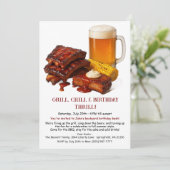 Zomer BBQ Verjaardag Uitnodiging met Bier Achtertu (Staand voorkant)