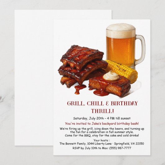 Zomer BBQ Verjaardag Uitnodiging met Bier Achtertu (Voorkant / Achterkant)