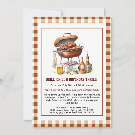 Zomer BBQ Verjaardag Uitnodiging met Bier Achtertu (Voorkant)