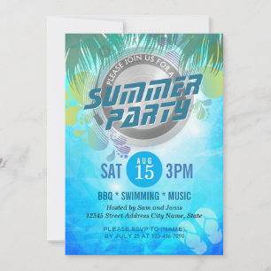 Zomer BBQ / ZWEMEN / MUZIEK Feest Uitnodiging