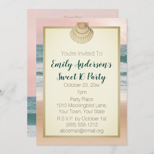 Zomer Beach Cream Seashell Roze Zonsondergang Swee Kaart (Voorkant / Achterkant)