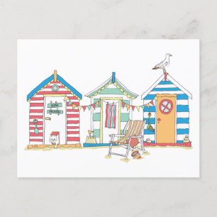 Zomer Beach Huts in de zand illustratie Briefkaart