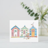 Zomer Beach Huts in de zand illustratie Briefkaart (Staand voorkant)