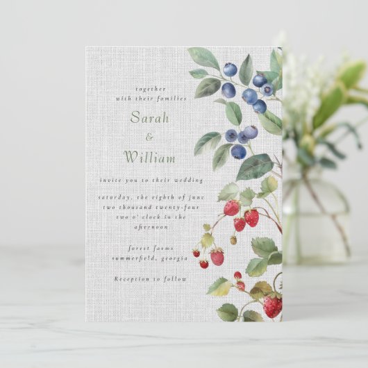 Zomer bessen bruiloft uitnodiging (Staand voorkant)