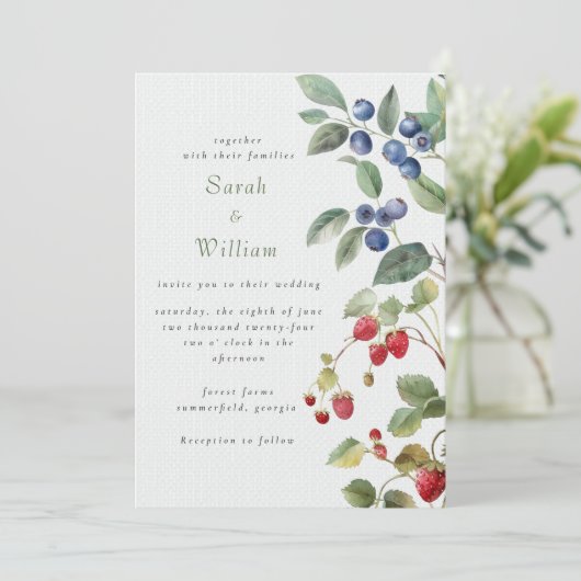 Zomer bessen bruiloft uitnodiging (Staand voorkant)