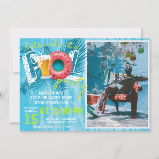 Zomer bier Zwembad Party Foto Verjaardag Kaart (Voorkant)