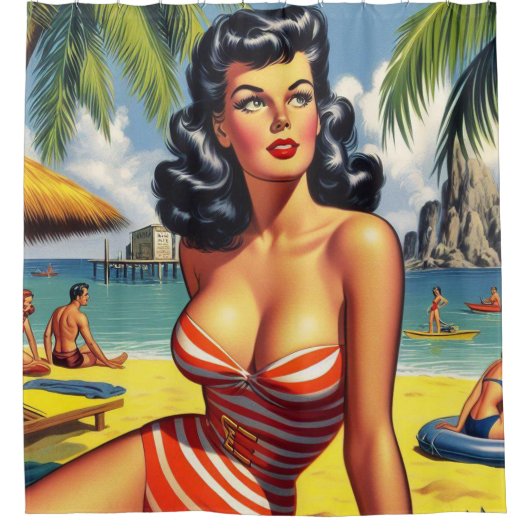  Zomer Bikini Pin-up Douchegordijn (Voorkant)