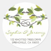 Zomer bladeren geknoopt liefde bomen grillige brui ronde sticker (Voorkant)