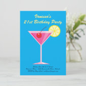 Zomer Blauw 21e Verjaardagsfeestuitnodiging Kaart (Staand voorkant)