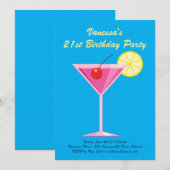 Zomer Blauw 21e Verjaardagsfeestuitnodiging Kaart (Voorkant / Achterkant)