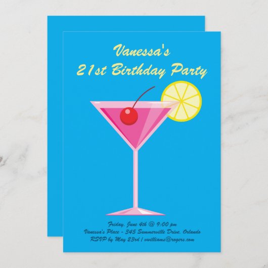 Zomer Blauw 21e Verjaardagsfeestuitnodiging Kaart (Voorkant / Achterkant)