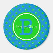 Zomer Blauw en Groen Polka Dot Monogram Magneet (Voorkant)