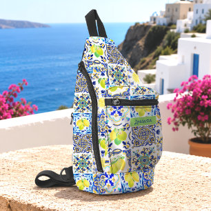 Zomer Blauw Geel Mediterraan Majolica Citrus Sling Bag